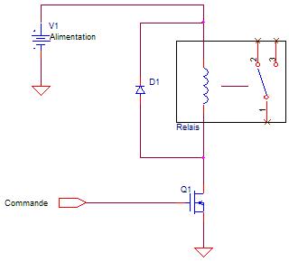 Schema commande de relais : transistor MOS